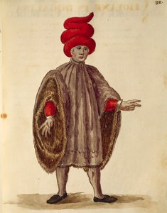 Jonge man gekleed in "Dogalina", formeel gewaad met wijde mouwen, Gli Abiti de Veneziani, uit geïllustreerd boek van kostuums