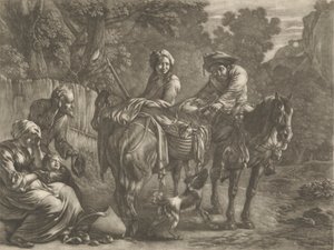 Plunderaars, een boer en zijn vrouw berovend