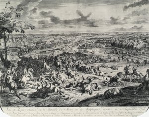 Gevechtsscènes uit: Dumont et Rousset, Histoire militaire du Prince Eugene (1663-1736), serie van acht gravures door Jan van Huchtenburgh