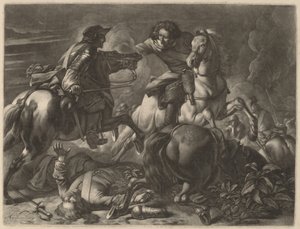 Twee vechtende ruiters door Jan van Huchtenburgh