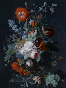 Stilleven van bloemen en fruit