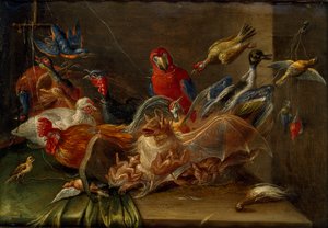 Decoratieve Stillevencompositie met Vogels en Twee Vleermuizen, midden 17e eeuw door Jan van Kessel