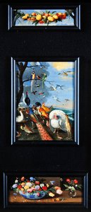 Stilleven tableaux - krans van fruit, diverse vogels, boeketten