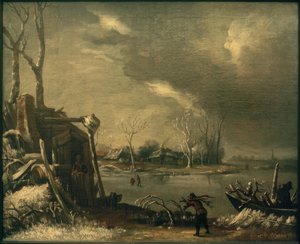 Winterlandschap met takkenverzamelaar