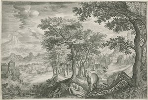 Berglandschap met de barmhartige Samaritaan door Jan van Londerseel