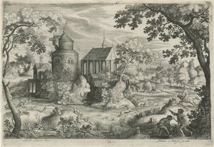 Hertenjacht bij een kapel