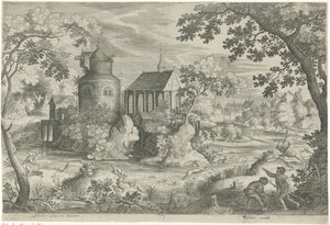 Hertenjacht bij een kapel door Jan van Londerseel
