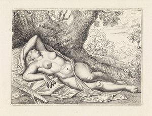 Slapende Diana in landschap door Jan van Neck