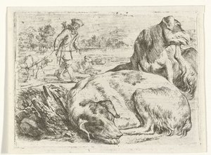 Jager met zijn honden door Jan van Ossenbeeck