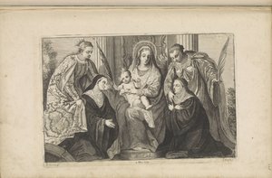 Maria met het Christuskind, de H. Lucia, de H. Catharina van Alexandrië en twee stichters door Jan van Troyen