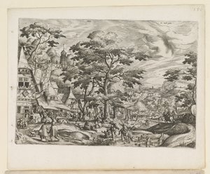 Landschap met dorpsscène door Jan van and Doetechum Lucas van and Bol Hans Doetechum the elder
