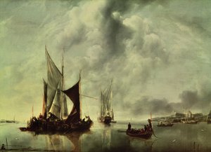 Kalmte of, boten nabij de kust, na 1651 door Jan van de Capelle or Cappelle