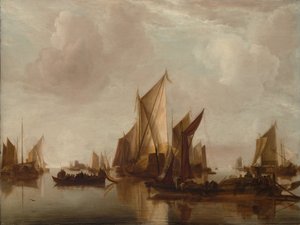 Een staatsjacht en andere vaartuigen in kalm water, ca. 1660 door Jan van de Cappelle