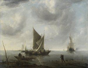 Schepen voor anker op een rustige zee door Jan van de Cappelle