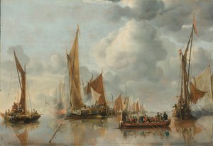 De thuiskomstvloot groet de staatsbark door Jan van de Cappelle