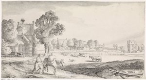Boer met pakpaard op een landweg