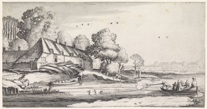 Eendenjacht op een rivier bij een boerderij