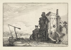 Figuren bij een herberg in een ronde toren (Landschappen / Amenissimae aliquot requculae)