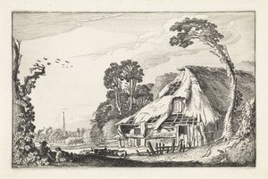 Figuren bij een vervallen schuur door Jan van de Velde (II)