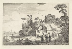 Figuren op een landweg bij een boerderij