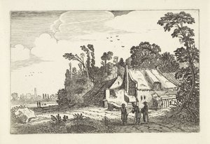 Figuren op een landweg bij een boerderij