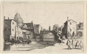 Gezicht op een kanaal in een stad door Jan van de Velde (II)