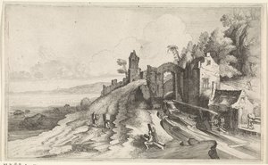 Kustlandschap met een watermolen Zeegezichten (series title)