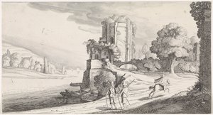 Ronde toren aan een rivier door Jan van de Velde (II)