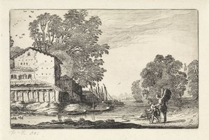 Tobias en de engel in een landschap met een ruïne door Jan van de Velde (II)