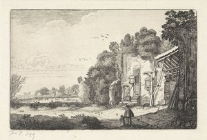 Vrouw met kind bij een ruïne van een huis (Landschappen / Amenissimae aliquot requculae)