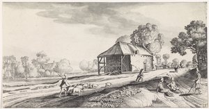 Wegsplitsing bij een watermolen door Jan van de Velde (II)