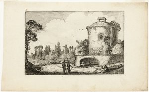 Landschap met ronde toren door Jan van de Velde II
