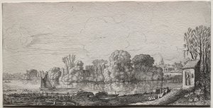 Landschappen: Een kleine kapel bij een vijver