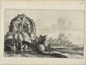 Reizigers voor de Minerva Medica-tempel in Rome