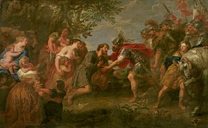Jakob ontmoet zijn broer Esau door Jan van den Hoecke