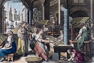 Zijdeproductie in Europa in de 16e eeuw door Jan van der (1523 1605) (after) Straet