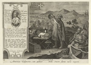 Amerigo Vespucci ontdekt het Zuiderkruis met een astrolabium, uit Nova Reperta, uitgegeven 1600 door Jan van der Straet
