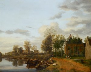 Landhuis aan de Vliet bij Delft door Jan van der Heyden