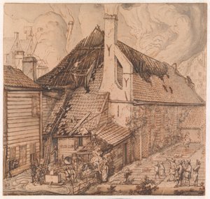 De brand in zeepziederij „De Bruynvis“ door Jan van der Heyden