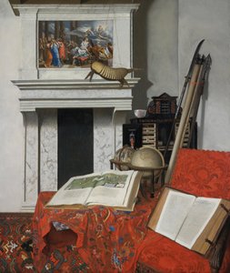 Stilleven met variëteiten (hoek van een kamer) door Jan van der Heyden