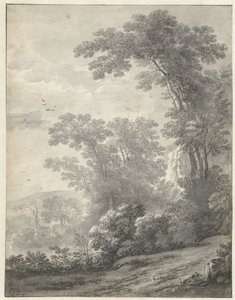 Berglandschap met bomen bij een rivier door Jan van der Meer (II)