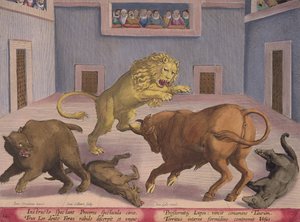 Edelmannen Kijken naar Gevecht van Wilde Dieren in een Binnencircus, plaat 12 uit 
