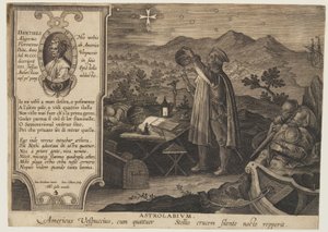 De astrolabium - Amerigo Vespucci, van Nova Reperta door Jan van der Straet