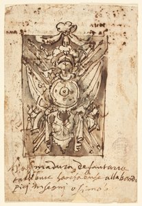 Pagina uit een Schetsboek: Militair Trofee door Jan van der Straet, called Stradanus
