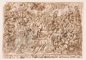 Pagina van een schetsboek; Exodus - verzamelen van manna; Offer