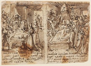 Pagina van een schetsboek; De stervende vrome door Jan van der Straet, called Stradanus