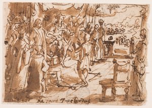 Recto: Jozef die de dromen van de farao uitlegt, voorlopige ontwerp voor plaat 2, "Spiritus Intellectus" (De Geest van Intellect) in de serie "De Zeven Gaven van de Heilige Geest"; Verso: inscriptie met betrekking tot de prentserie van het "Leven van Johan