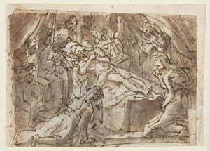 Recto: Rouw over de dode Christus; Verso: Zeuxis schildert Helena van Troje door Jan van der Straet, called Stradanus