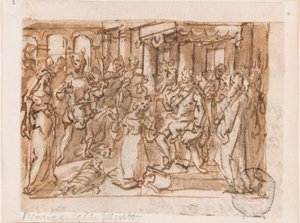 Het oordeel van Salomo, voorlopige ontwerp voor "Spiritus Sapientiae" (De Geest van Wijsheid), plaat 1 in de "Zeven Gaven van de Heilige Geest" prentserie