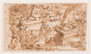 Het Offer van Job, Voorlopig Ontwerp voor "Spiritus Timoris Domini" (De Gave van de Vrees des Heren), plaat 7 in "De Zeven Gaven van de Heilige Geest" prentserie door Jan van der Straet, called Stradanus